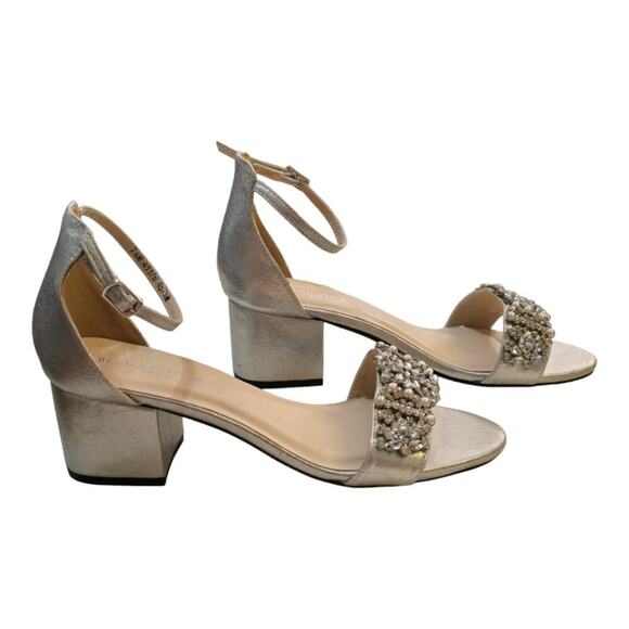 Benjamin Walk Touch Ups Devon Champagne‎ Rhinestone Sliver Heels Size 7.5 - Picture 5 of 16